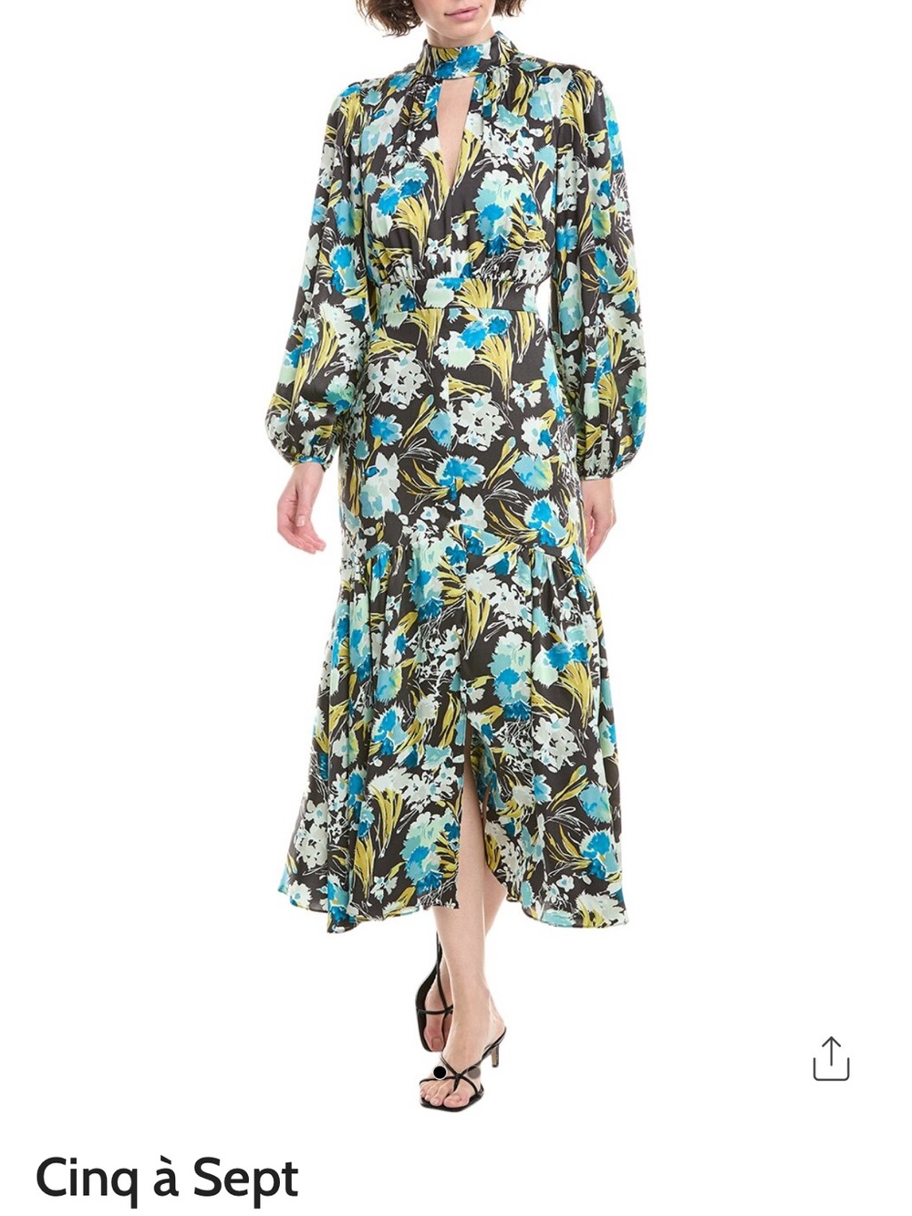 cinq a sept Black Floral Keyhole Long-Sleeve Midi Dress